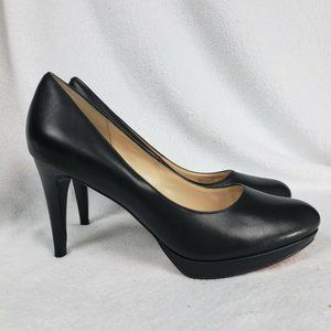 Black leather classic platform high heel pumps round toe